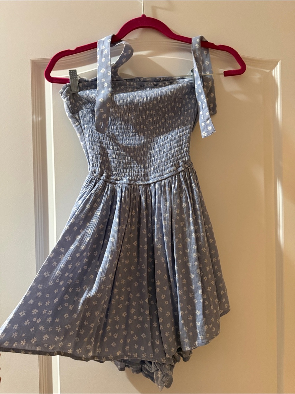 Blue Floral Tie-Shoulder Sundress with removable shoulder straps and open back